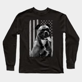 Dynamic Duo Fashionable American Flag the Boxer Dog Bond Long Sleeve T-Shirt